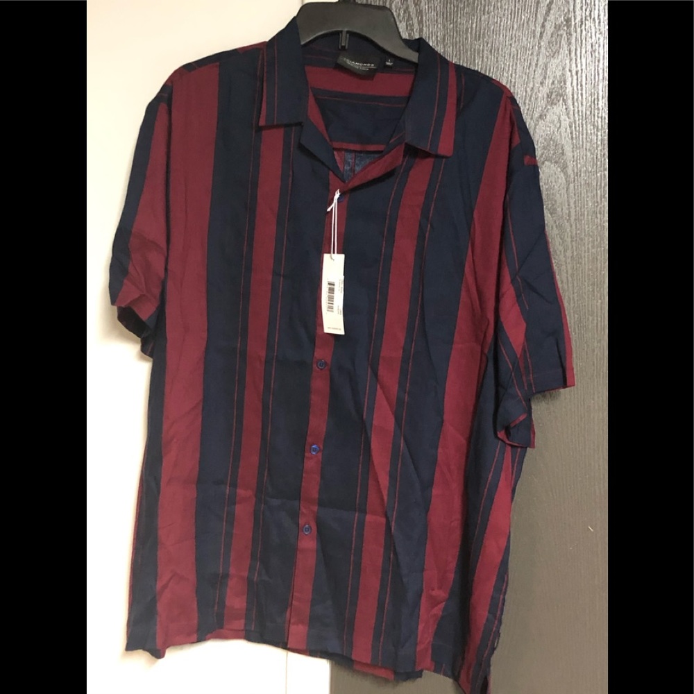 7 DIAMONDS ALL Shook Up Slim Fit Stripe Camp Shirt